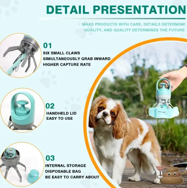 Dog Pooper Scooper with Built In Waste Bags No Touch Cleanup Tool